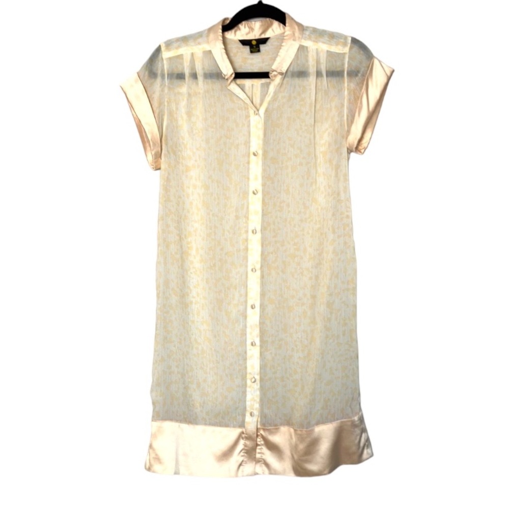 Shirt dress Sheer Peach pink satin collar and border